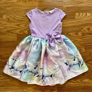 H&M Girls Size 8-10 Party Dress Spring Easter Lilac Horses Layered Bow EUC!